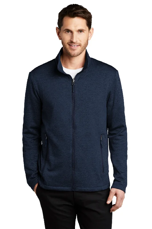 Port Authority Mens Collective Striated Fleece Full Zip Jacket - Heather River Navy Blue Elegant Men's Cashmere