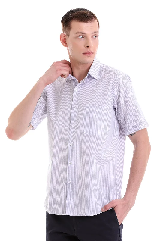 Comfort Fit Striped Cotton Blend Lilac Dress Shirt Monochromatic All