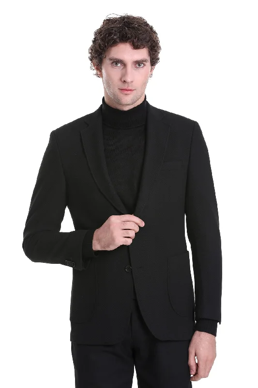 Comfort Fit Notch Lapel Black Classic Blazer Laid