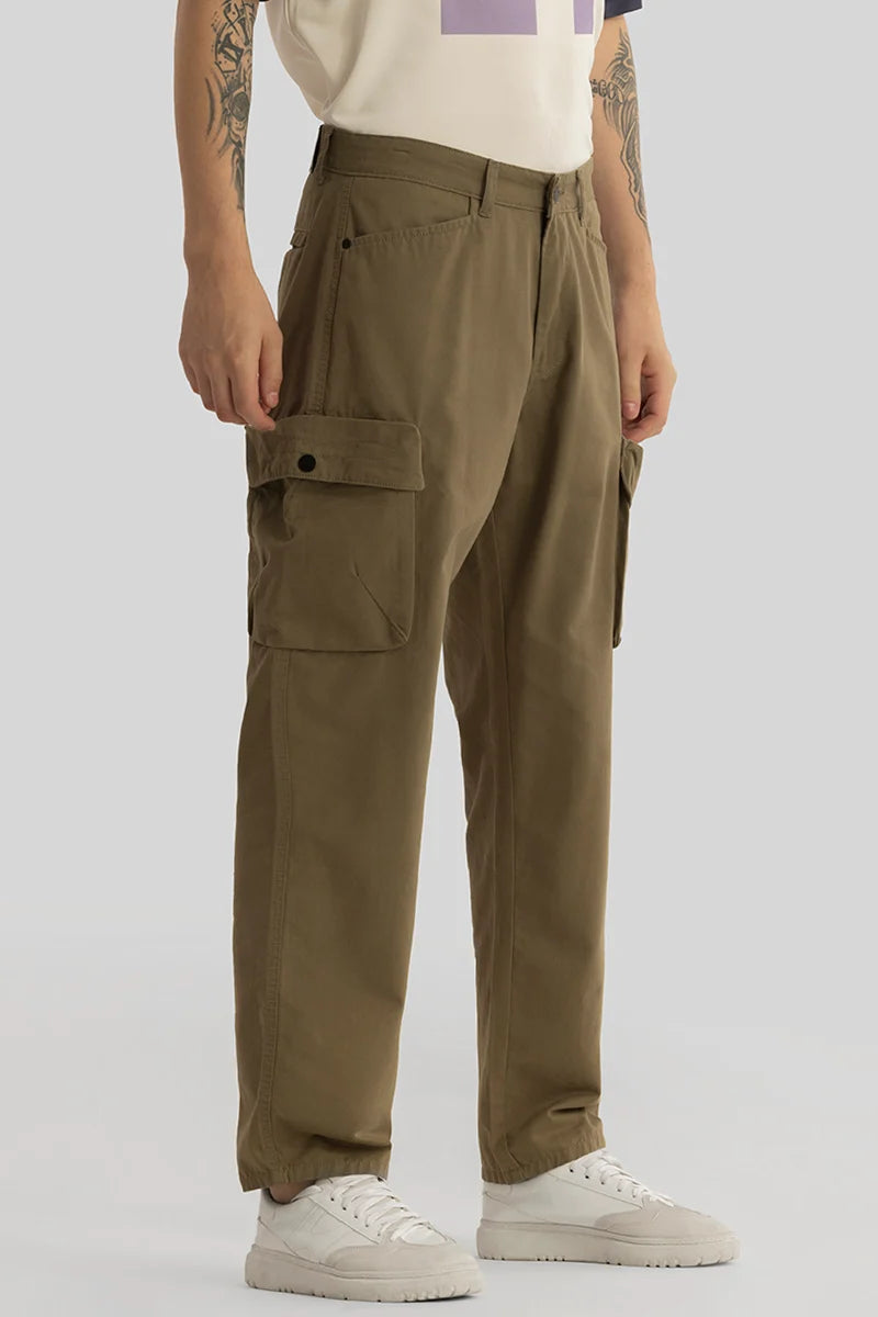 Zoe Khaki Loose Fit Cargo Pants Unique Men's Upcycled