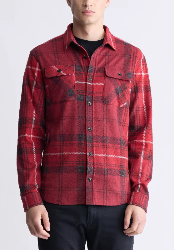 Samme Men's Plaid Blanket Shirt, Cranberry - BM24461 Trendy Men's Oversized