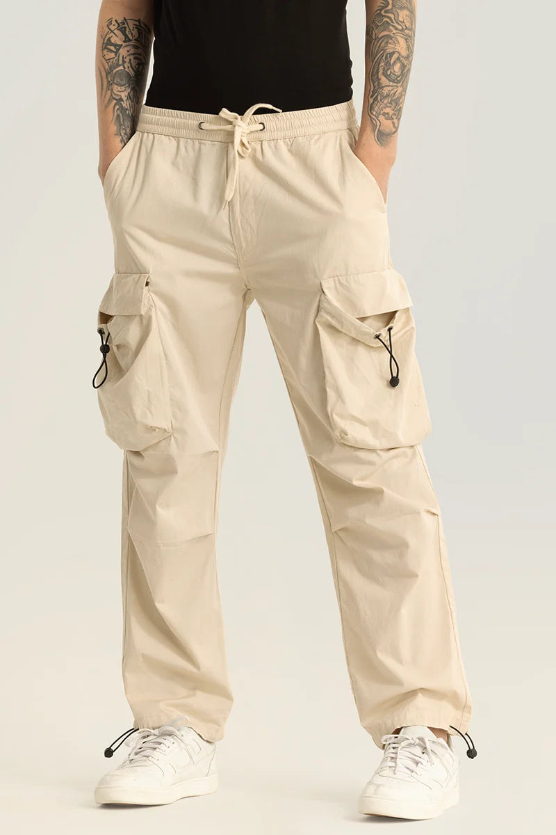 Pockethive Beige Parachute Pants Sophisticated Men's 