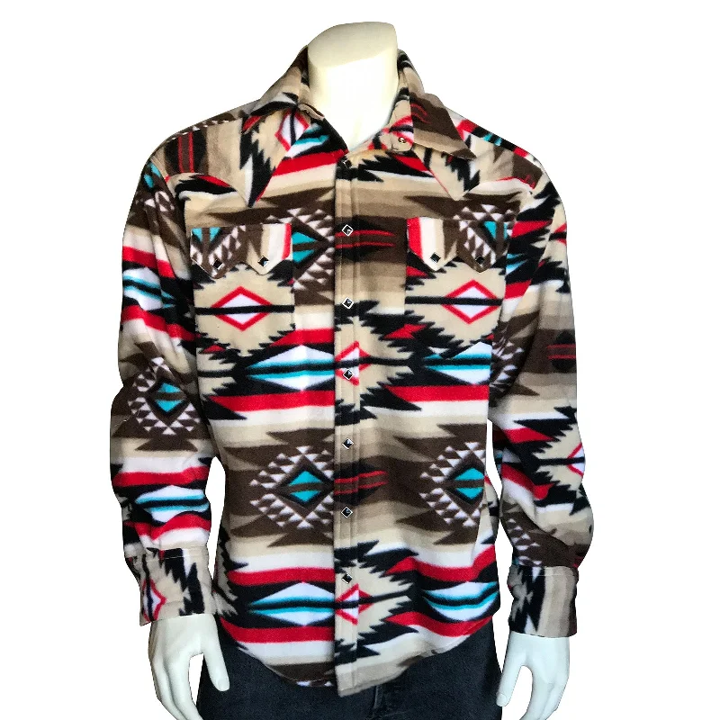 Men's Native Pattern Fleece Western Shirt in Serape Brown Sleek Men's Metallic