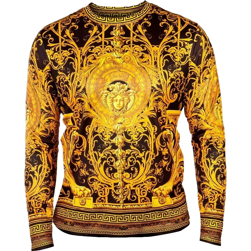 PRESTIGE VERSACE INSPIRED GOLD BLACK DIGITAL PRINT SHIRT Traditional Men's Wool