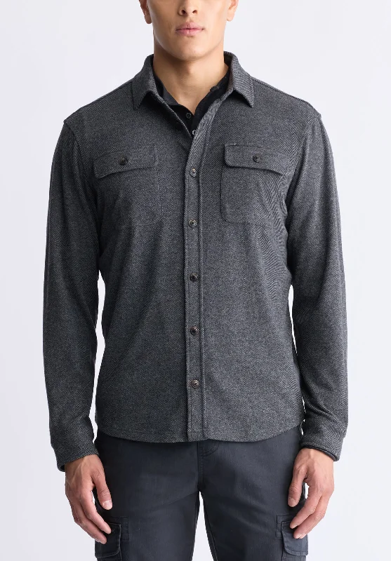 Sigge Men's Long-Sleeve Blanket Shirt with Chest Pockets, Charcoal - BM24460 Cclassic Men's Tweed