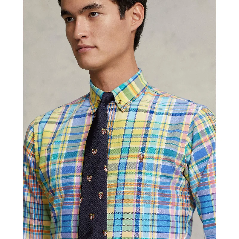 Oxford Shirt - Plaid - Yellow/Turquoise Multi Sporty Men's Athleisure 