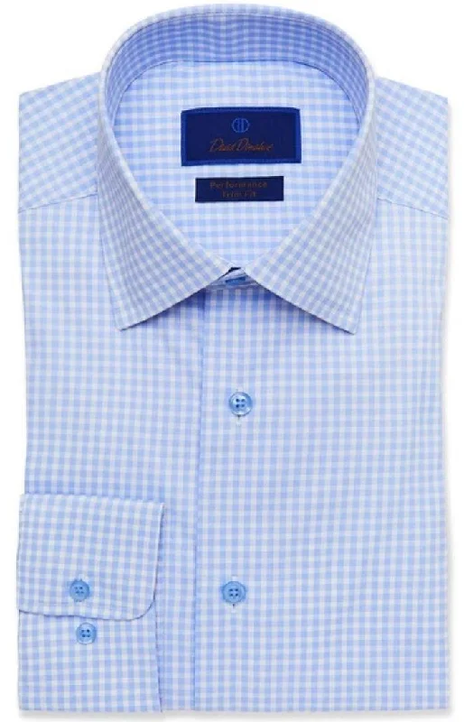 David Donahue Blue Gingham Performance Dress Shirt Artistic Men's Hand