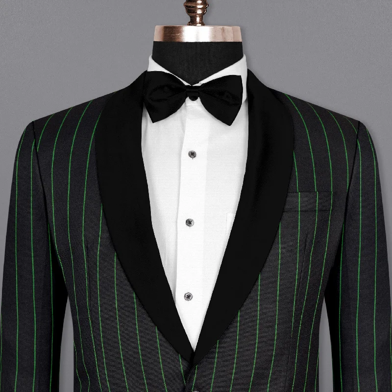 Jade Black Striped Woolrich Tuxedo Blazer Confident Men's Power