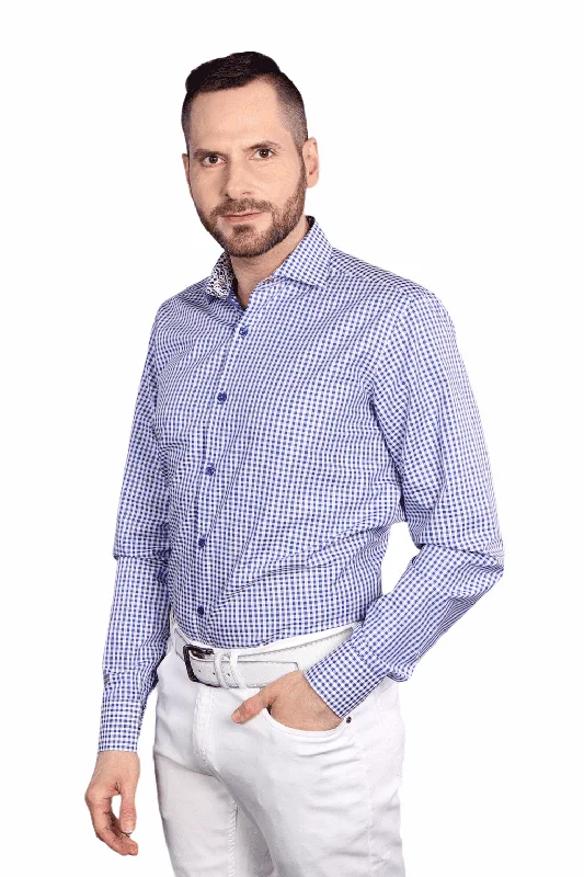 Long Sleeve Gingham Shirt - Manhattan Blue Modern Men's Tech