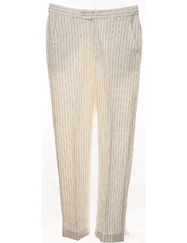 Striped Pattern Off-White & Light Grey Trousers - W36 L32 Cool Men's Distressed