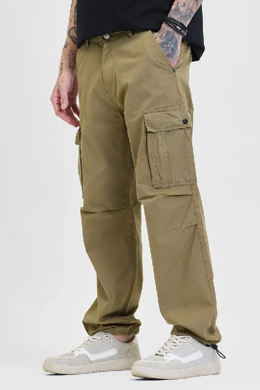 Khaki Relaxed Fit Multi-Pocket Cargo Pants Masculine Men's 