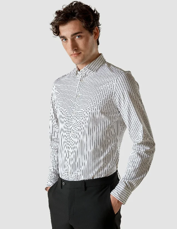 Classic Shirt Black Stripes Slim Masculine Men's Thick