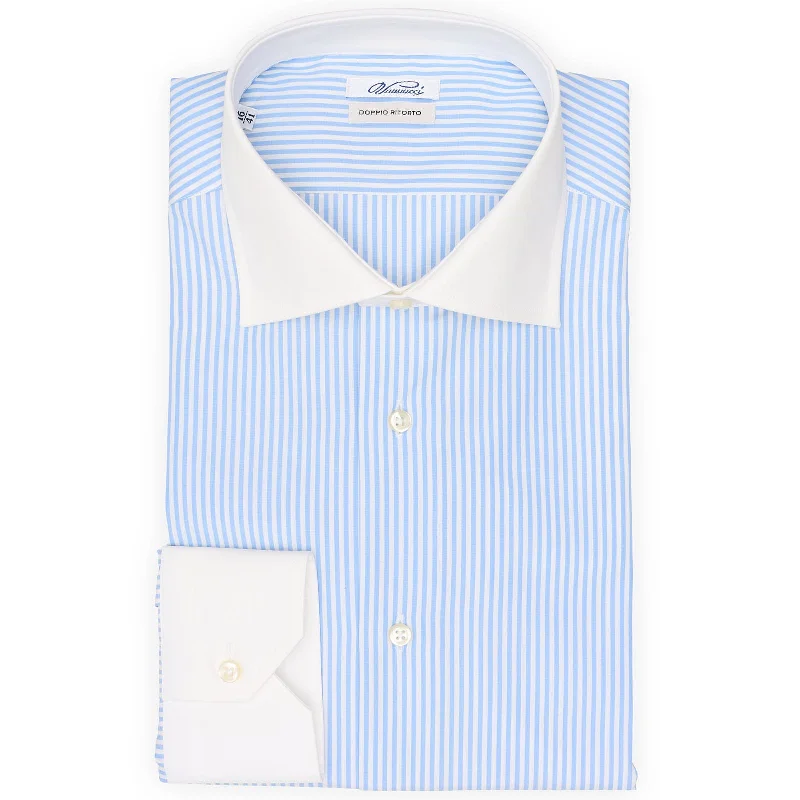 VANNUCCI Milano Sky Blue Bengal Striped Dress Shirt EU 41 NEW US 16 Relaxed Men's Beach