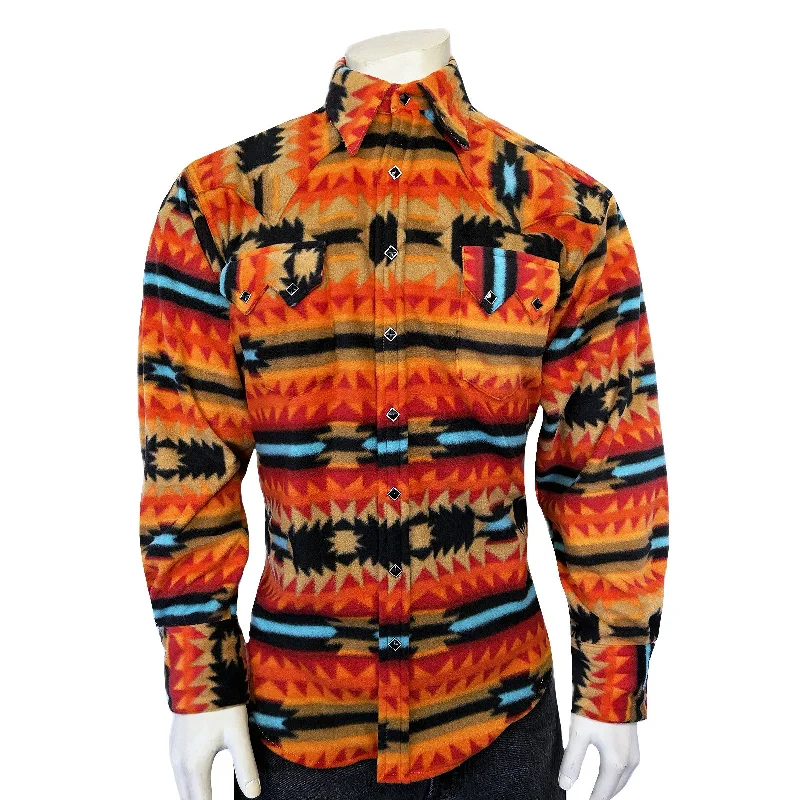 Men's Native Pattern Fleece Western Shirt in Red & Black Cozy Men's Winter