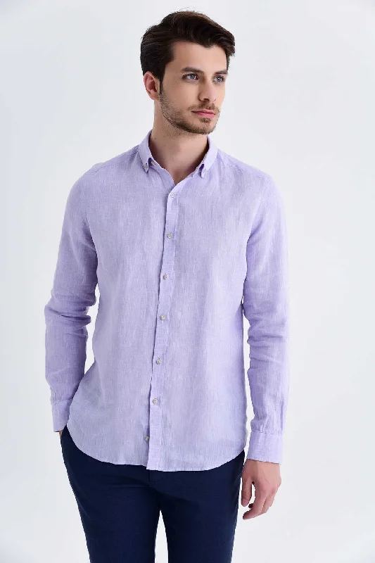 Slim Fit Long Sleeve Linen Lilac Dress Shirt Artistic Men's Avant