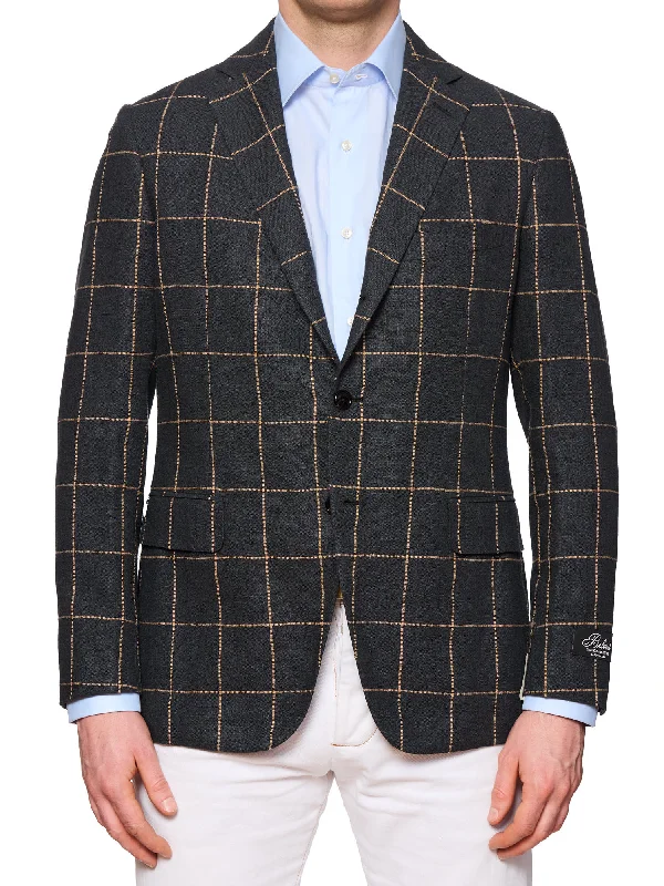 BELVEST "Jacketinthebox" Gray Windowpane Silk-Linen Blazer Foldable Jacket NEW Sophisticated Men's French