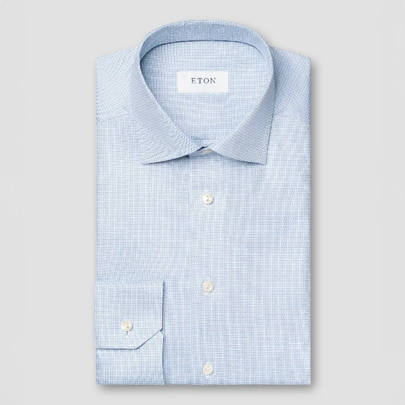 Light Blue Micro Check Cotton Tencel™ Contemporary Fit Shirt - ETON Street