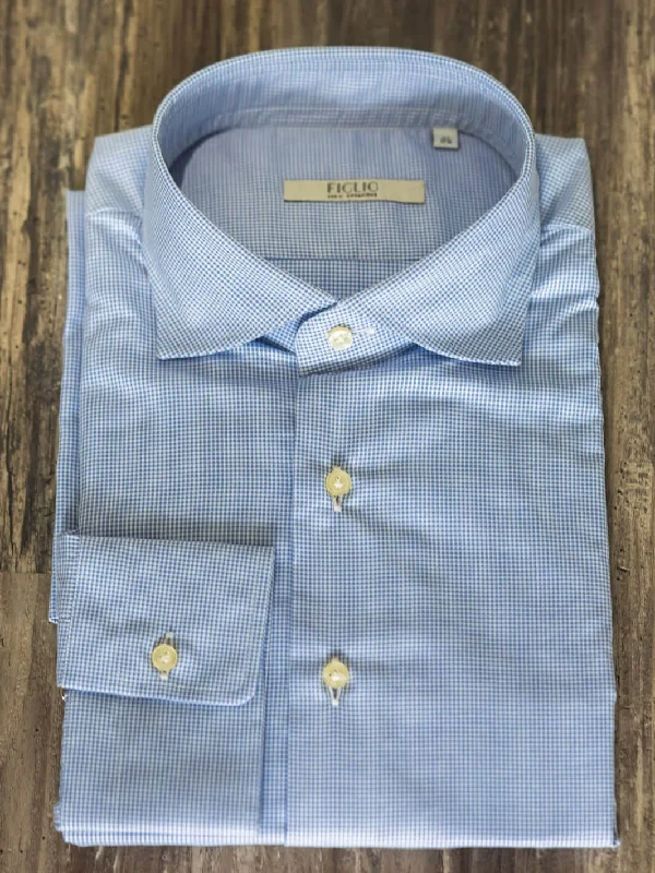 Micro Check Cotton Dress Shirt - Light Blue Earthy Men's Sustainable 