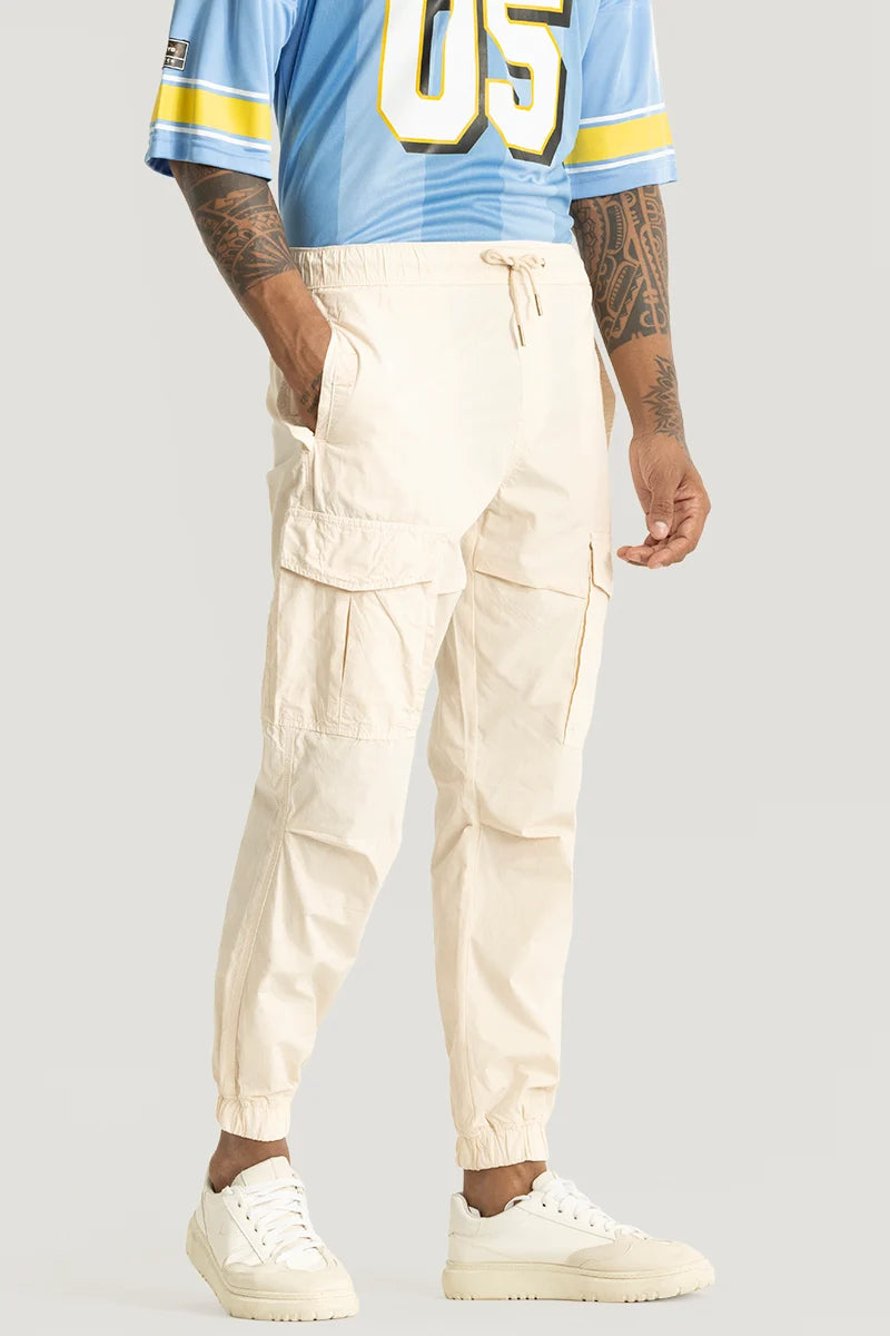 Realm Cream Plain Regular Fit Cargo Pants Elegant Men's Cashmere