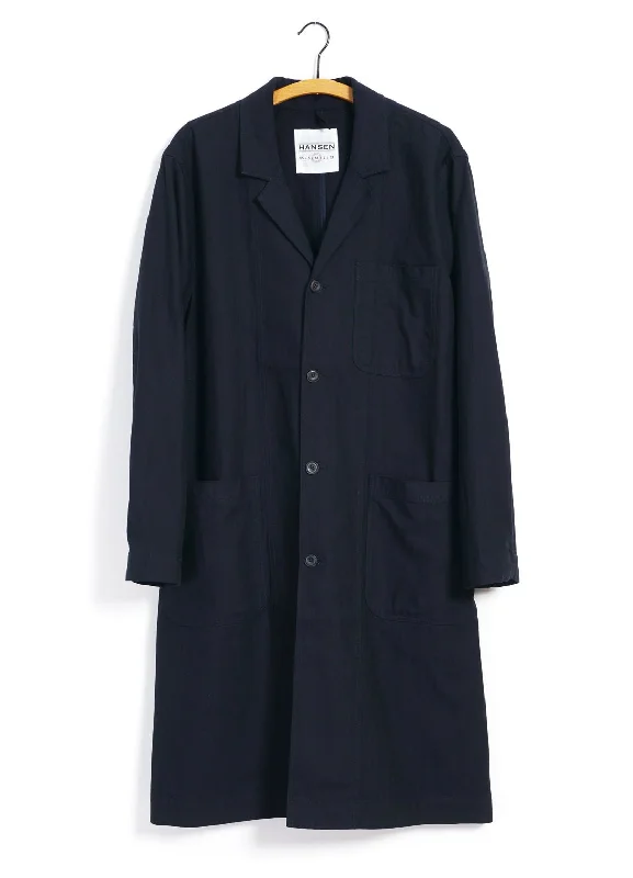 BIRGER | Long Work Coat | Indigo Herringbone Unique Men's Patch