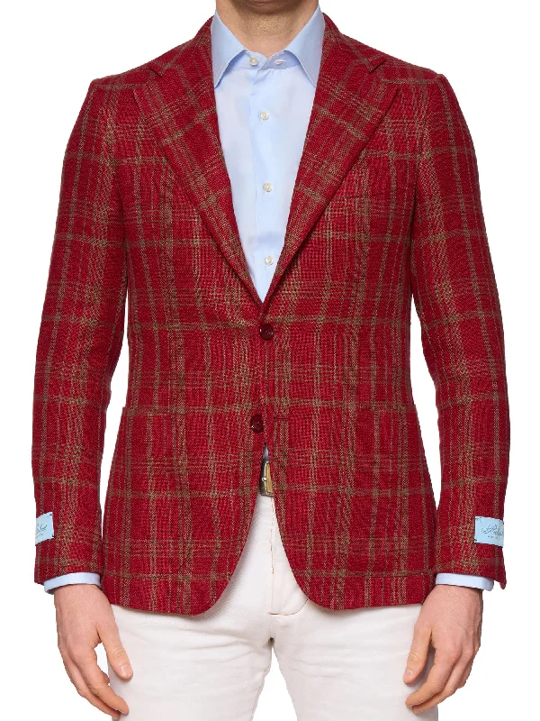 BELVEST Red Plaid Hopsack Silk-Linen-Cotton Jacket 50 NEW US 40 Artistic Men's Hand