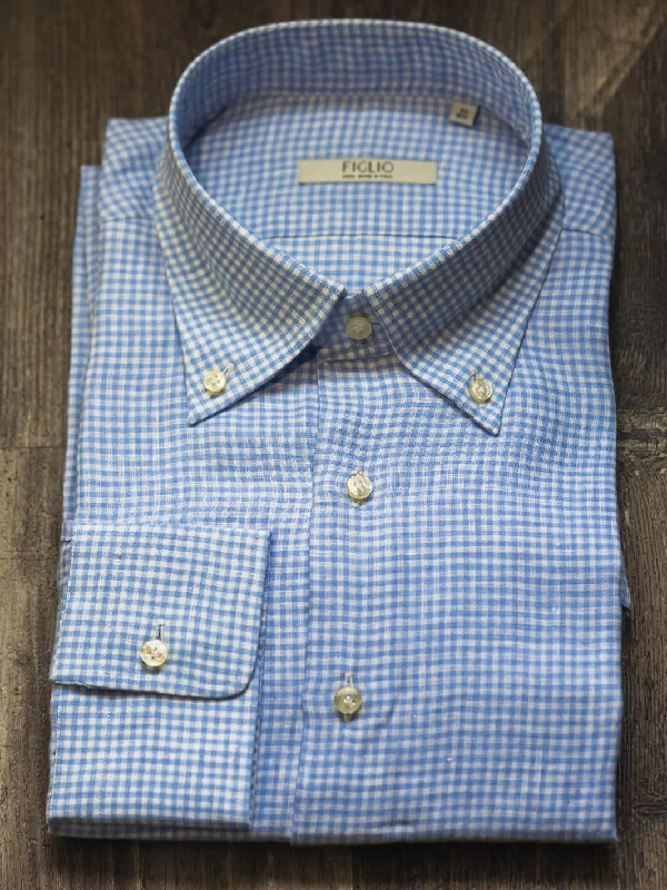 Cotton Gingham Dress Shirt - Light Blue Masculine Men's 