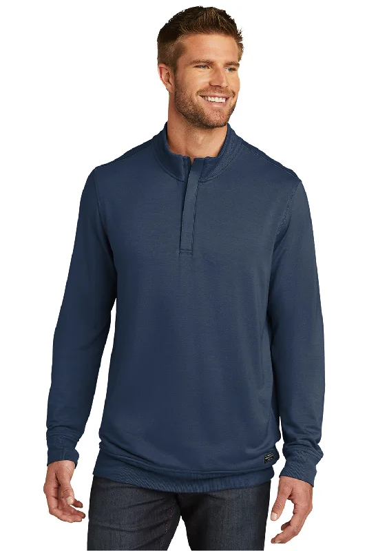 TravisMathew Mens Newport Fleece 1/4 Zip Jacket - Blue Nights Earthy Men's Sustainable 