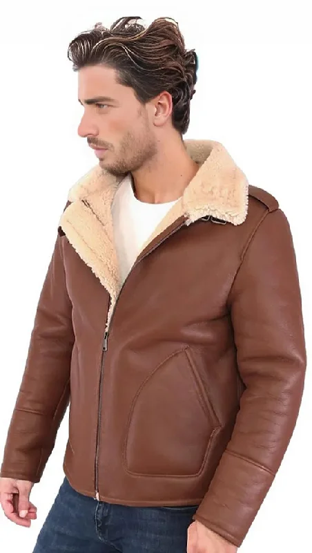 Eric Men's Natural Shearling Real Fur Leather Coat Sophisticated Men's French