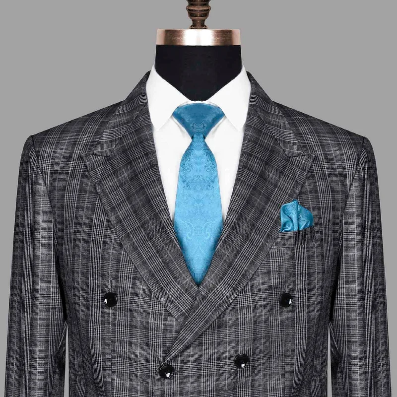 Fossil Grey Plaid Double Breasted Blazer Elegant Men's Cashmere