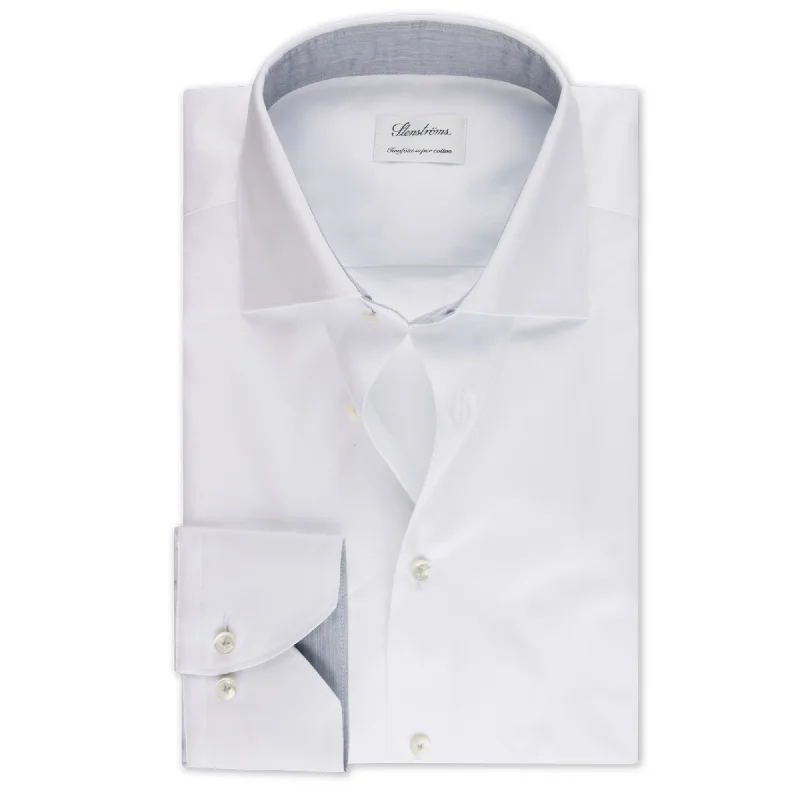 White w/ Gray Contrast Twofold Cotton Slimline Shirt - Stenströms Sophisticated Men's French