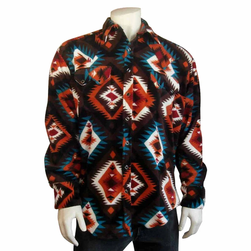 Men's Native Pattern Fleece Western Shirt in Brown & Orange Lumberjack