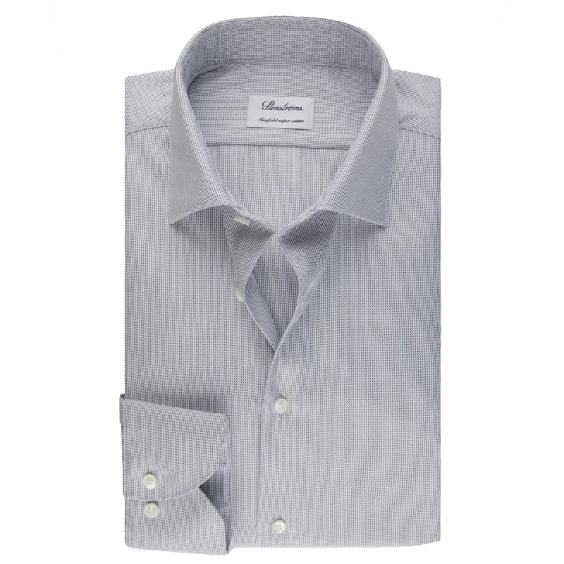 Gray Micro-Patterned Twill Fitted Body Shirt - Stenströms Edgy Men's Punk