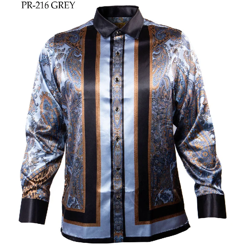 PRESTIGE VERSACE INSPIRED GREY BLACK GOLD SHIRT Refined Men's European