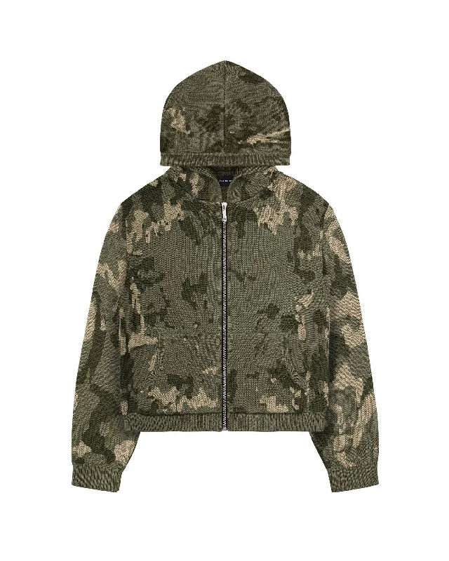 Green Camo Knit Hoodie Elegant Men's Formal 