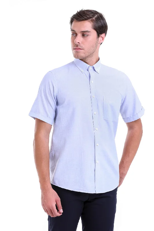 Regular Fit Cotton Blend Blue Dress Shirt Polished Men's Satin