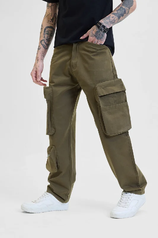 Olive Relaxed Fit Multi-Pocket Cargo Pants Sharp Men's Italian