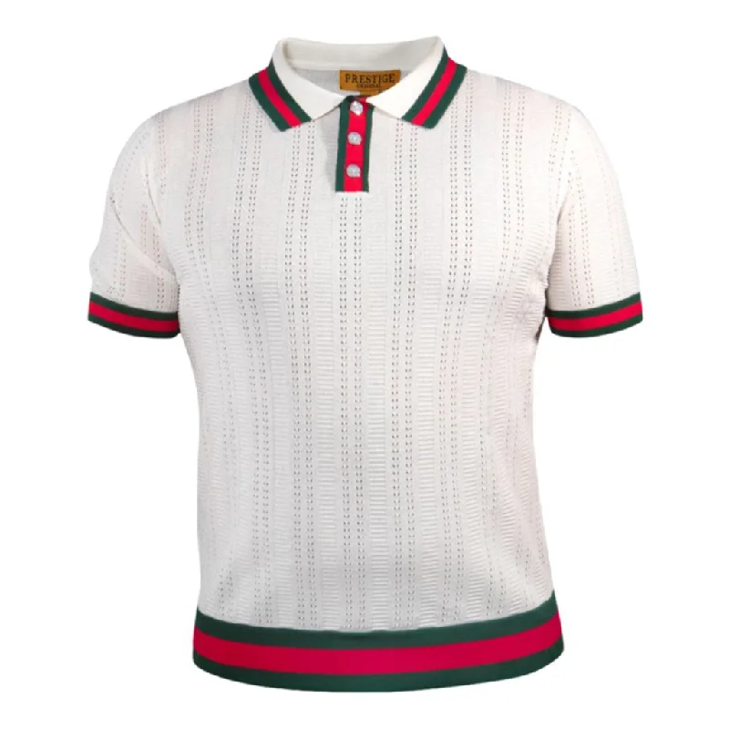 Prestige White Green Red Polo Shirt British Gentleman Style