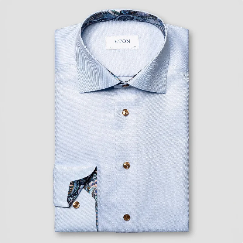 Light Blue Geometric Trim Textured Twill Contemporary Fit Shirt - ETON Dynamic Men's High