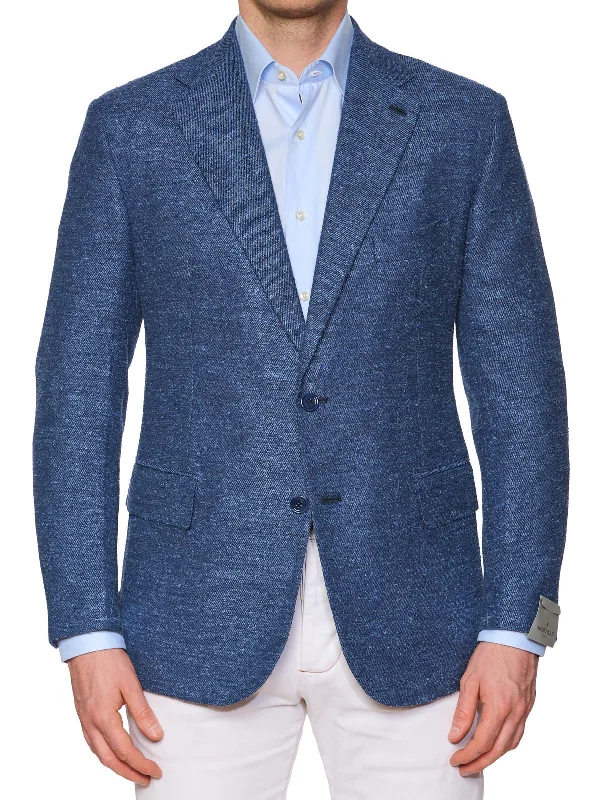 MAURO BLASI Napoli Handmade Blue Wool-Linen-Silk Jacket  EU 54 NEW US 44 British Gentleman Style