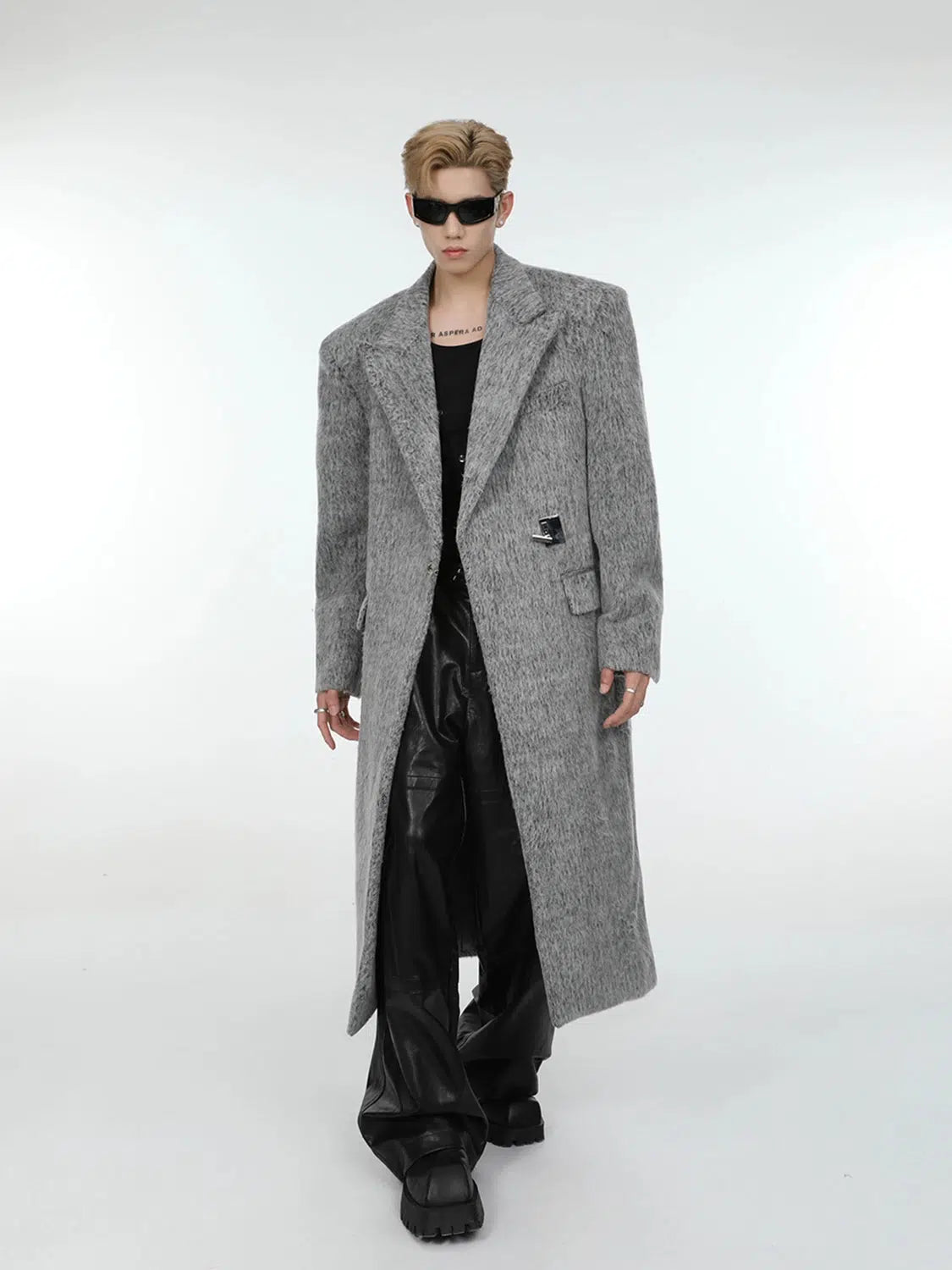 Metallic Embellished Oversized Wool Coat Rugged Men's Outdoor 