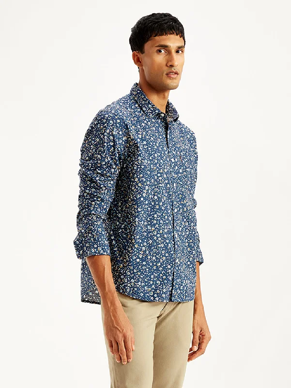 Men's Floral Print Slim Fit Shirt Sporty Men's Tennis