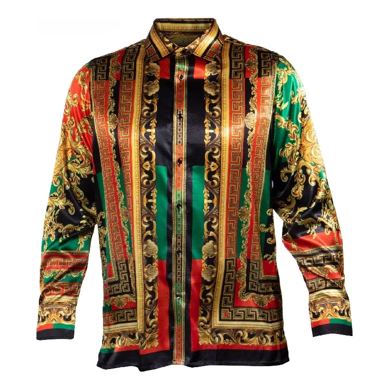 Prestige Red Yellow Green Satin Shirt PR-272-GREEN Cclassic Men's Tweed