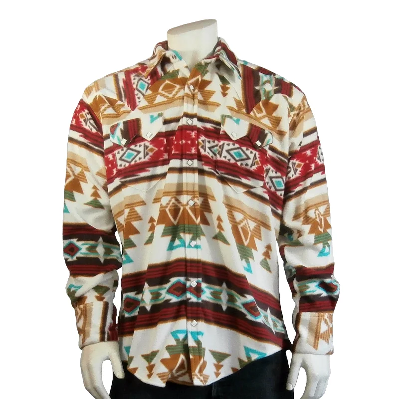 Men's Native Pattern Fleece Western Shirt in Tan & Red Modern Men's Tech