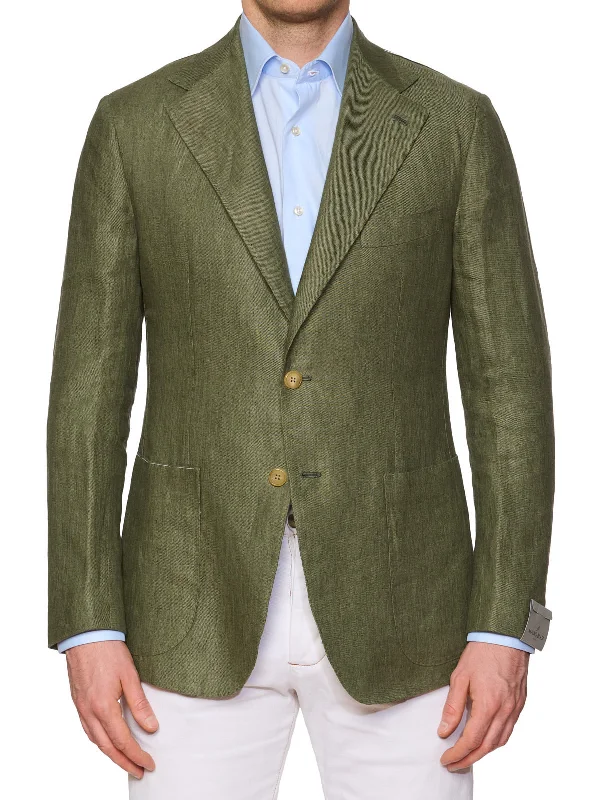 MAURO BLASI "Taormina" Handmade Green Linen Jacket NEW Unique Men's Patch