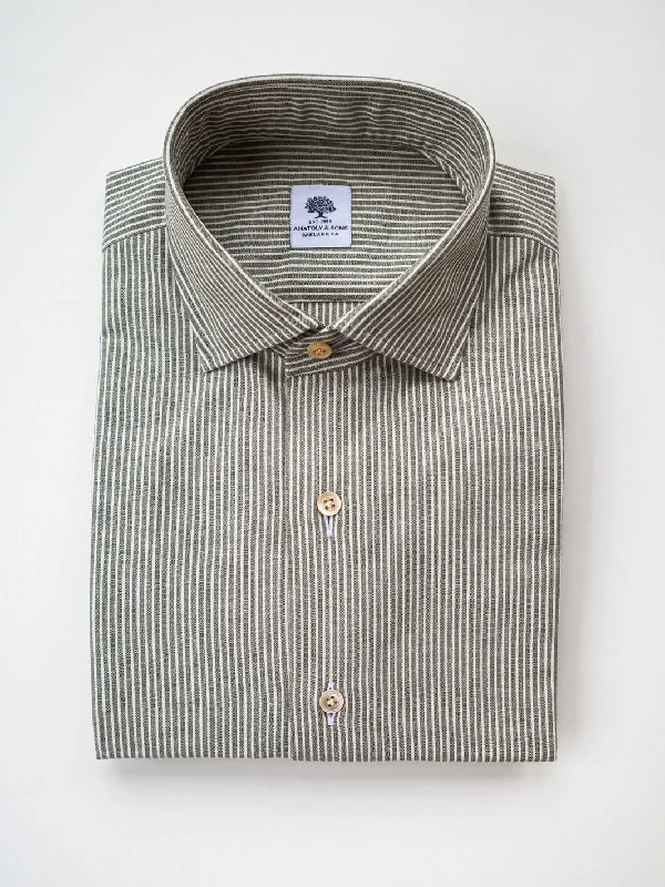 Striped Cotton Dress Shirt - Olive Dapper Men's 1920S