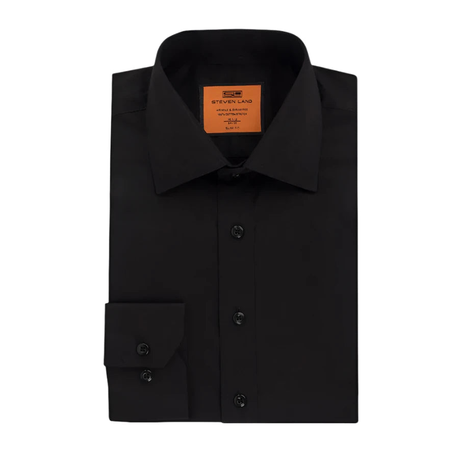 Steven Land 4 Way Stretch Travel Dress Shirt | Barrel Cuff | Point Collar | Black Bohemian Men's Free