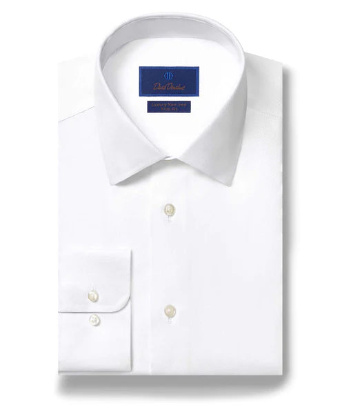 David Donahue White Non-Iron Dress Shirt Casual Men's Short