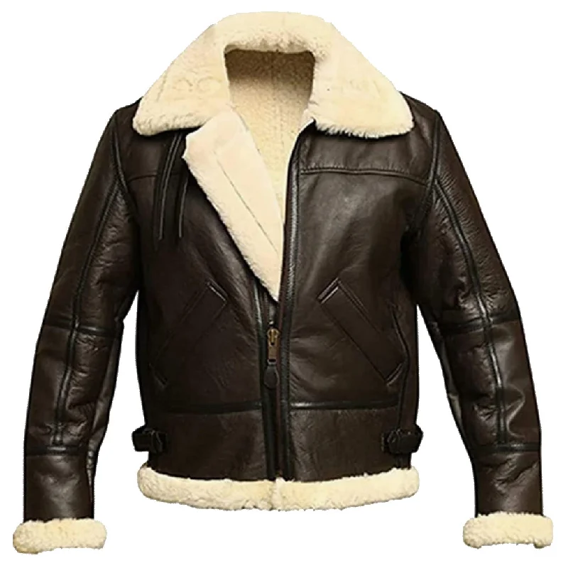 Albert Men's Leather Bomber Jacket With Artificial Fur Lining Brown Relaxed Men's Beach