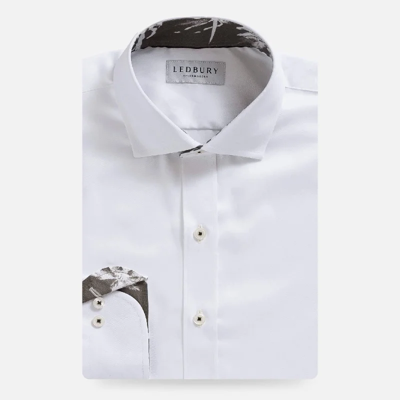 The White Madison Fine Twill with Palm Contrast Collar Custom Shirt Refined Men's Velvet