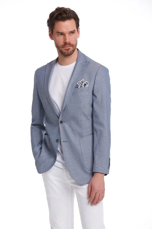 Slim Fit Blue Peak Lapel Casual Blazer Classic Men's Pin